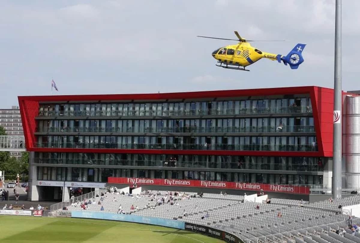 Air ambulance lands on outfield to help ill spectator during clash between Lancashire and Essex