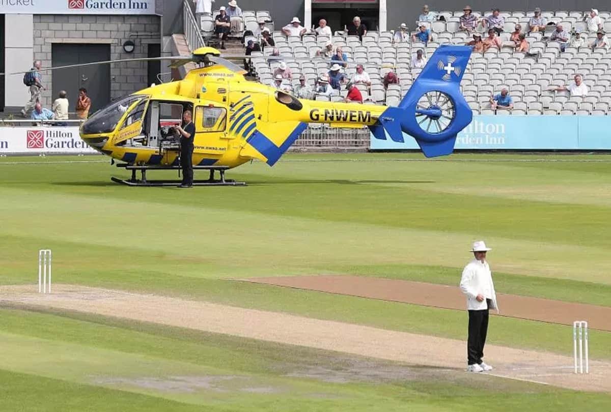 Air ambulance lands on outfield to help ill spectator during clash between Lancashire and Essex