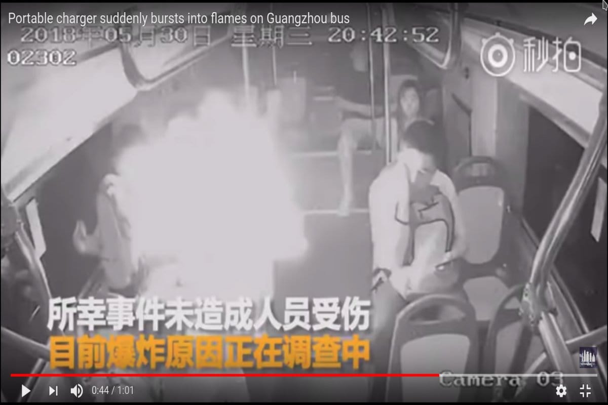 Portable charger suddenly bursts into flames on bus, video viral