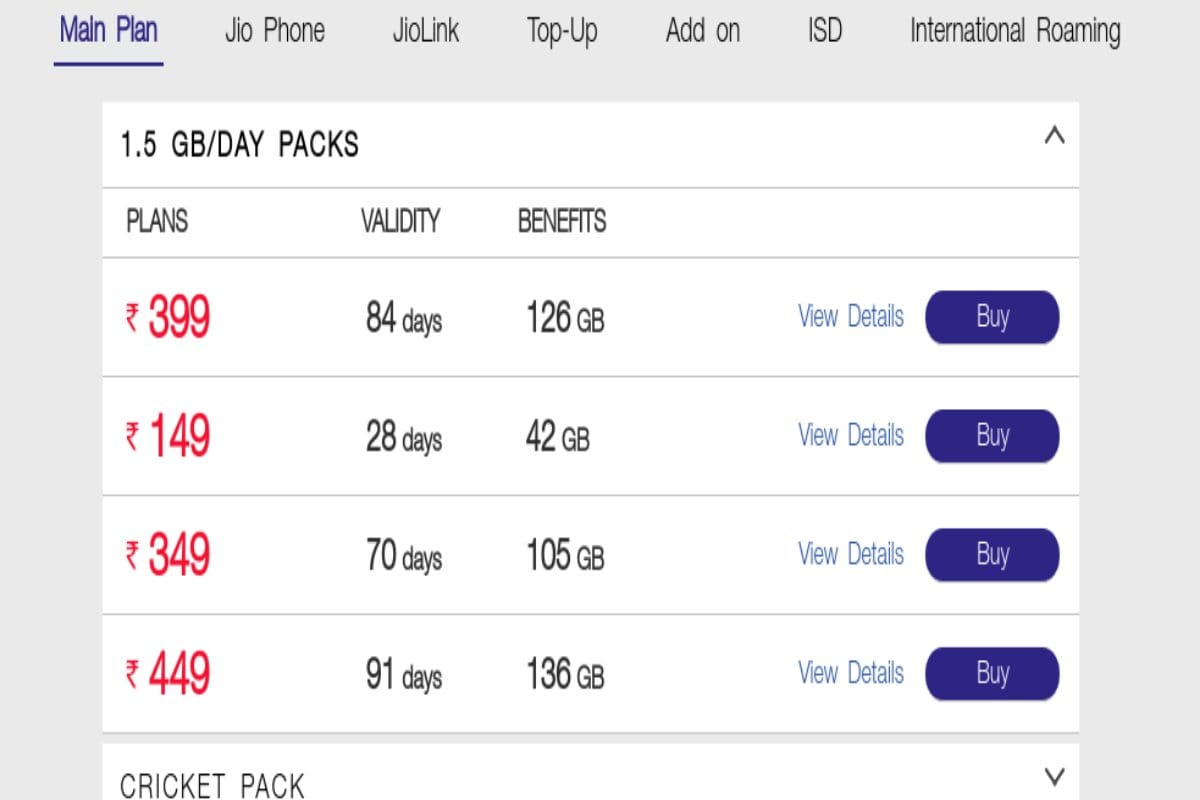 Jio website and App not updated with new Plans, all you needs to know