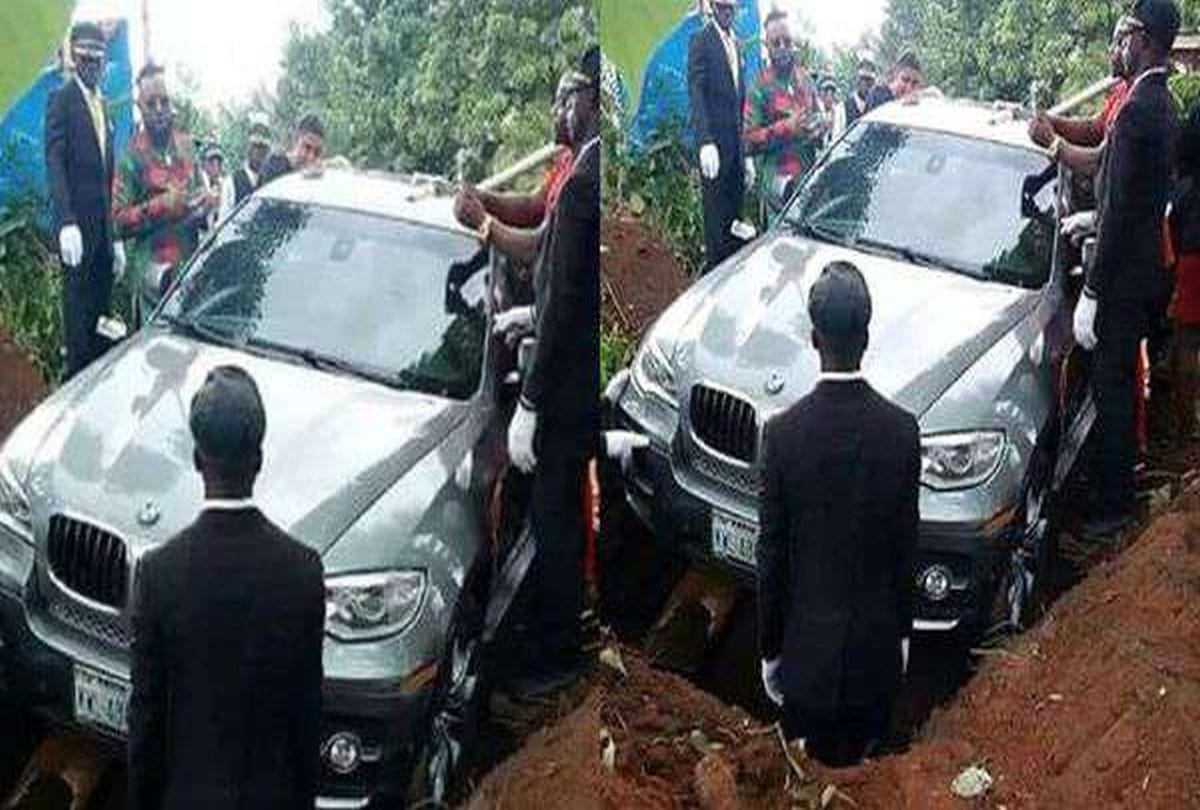 Man buries his father in new BMW car to give Honour him 