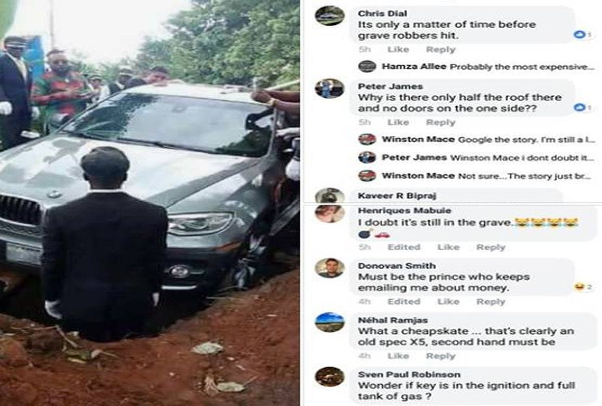 Man buries his father in new BMW car to give Honour him 