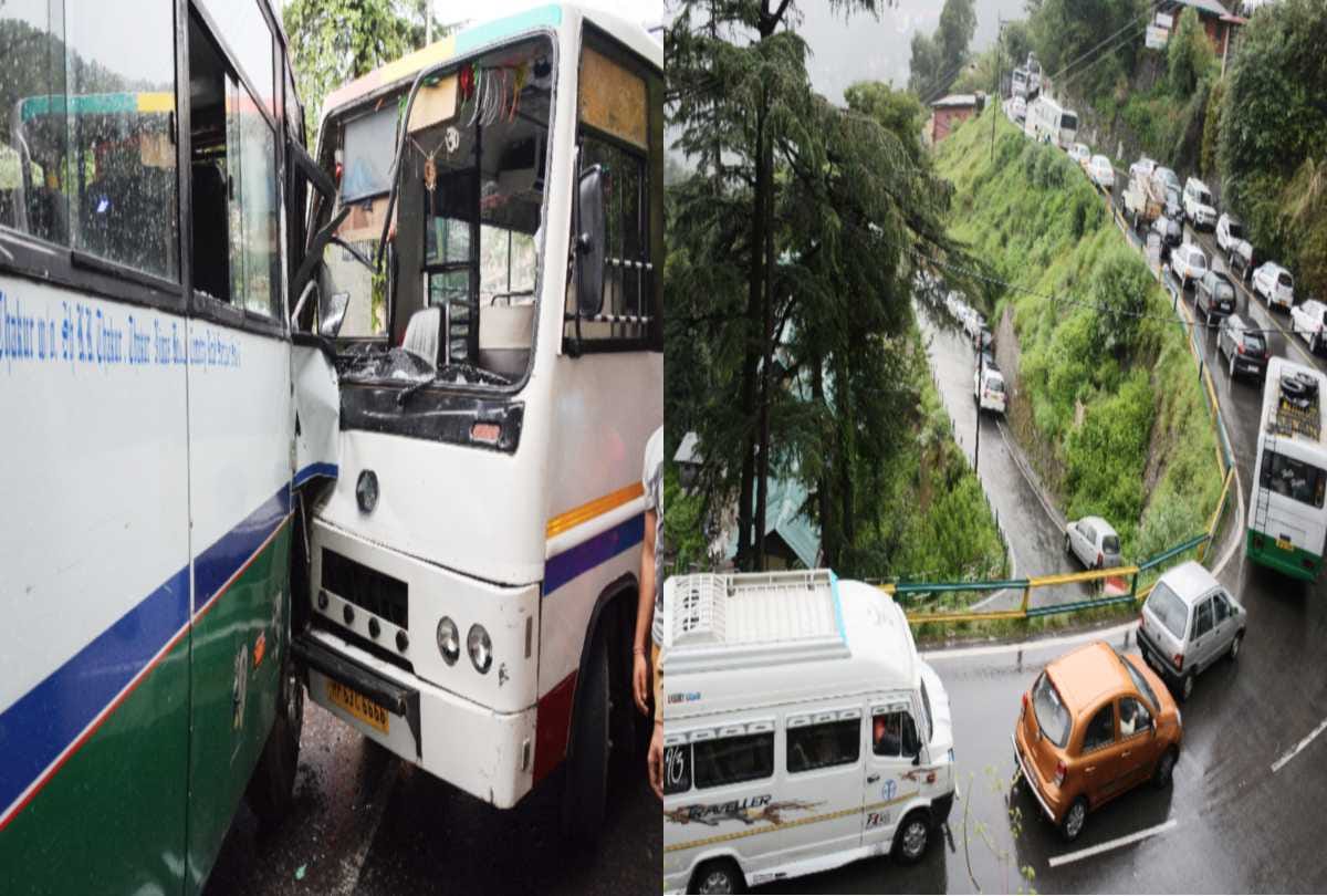 six injured in collision between high speed private buses at shimla