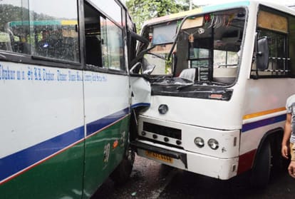 six injured in collision between high speed private buses at shimla