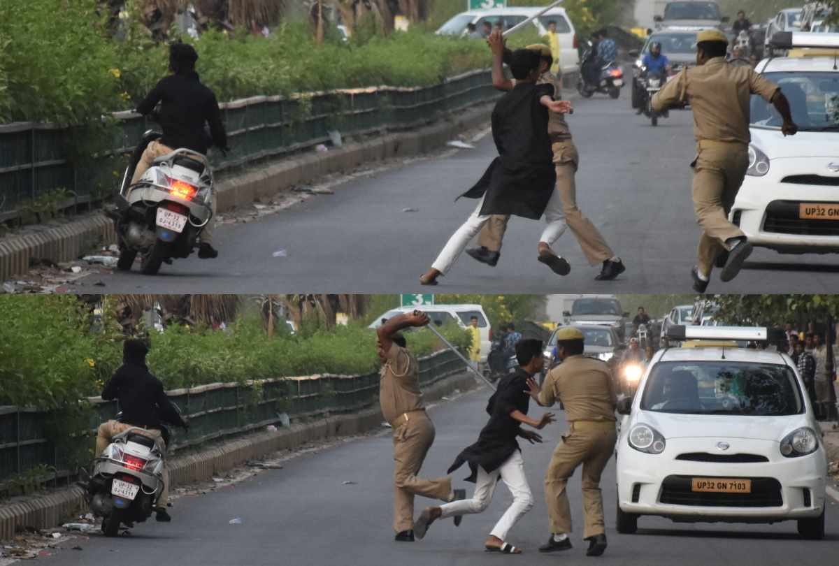 police beats biker boys doing stunts on road