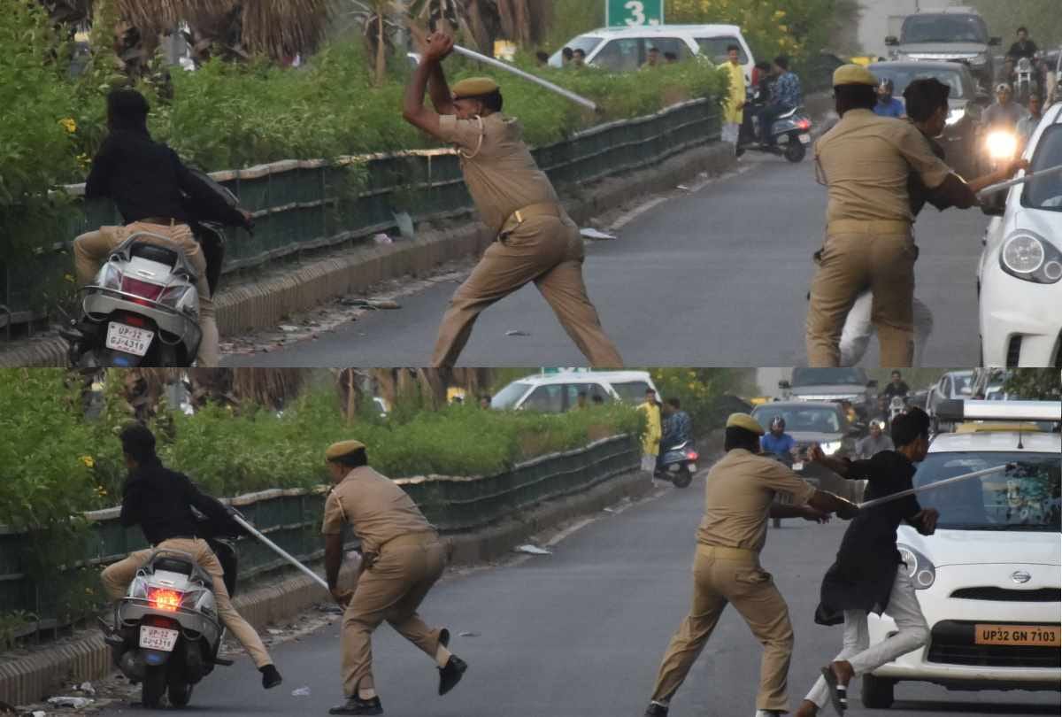 police beats biker boys doing stunts on road