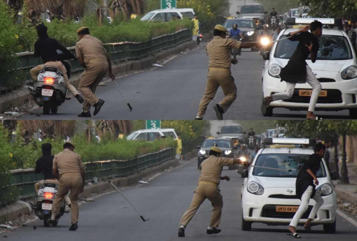 police beats biker boys doing stunts on road