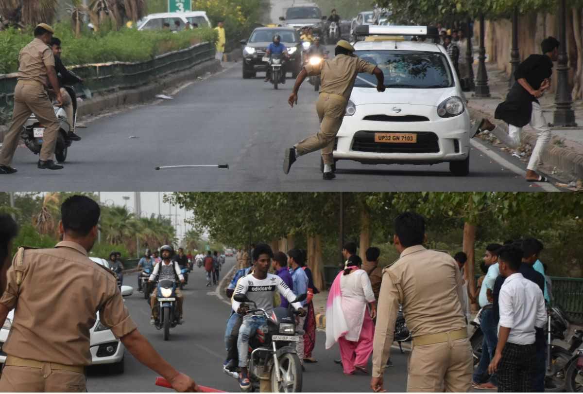 police beats biker boys doing stunts on road