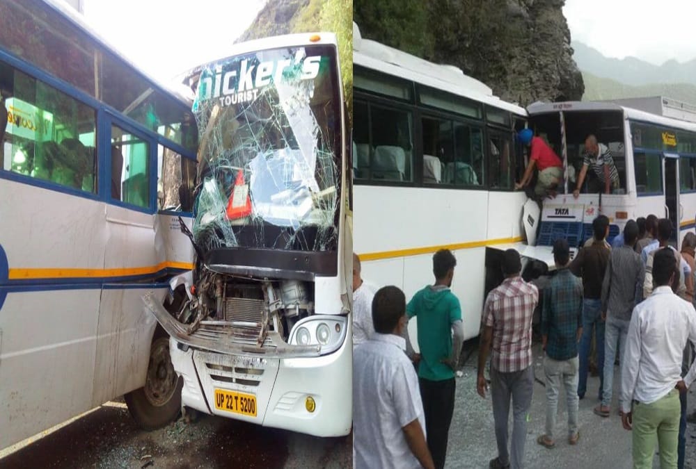 Two buses collision on badrinath highway six pilgrims injured