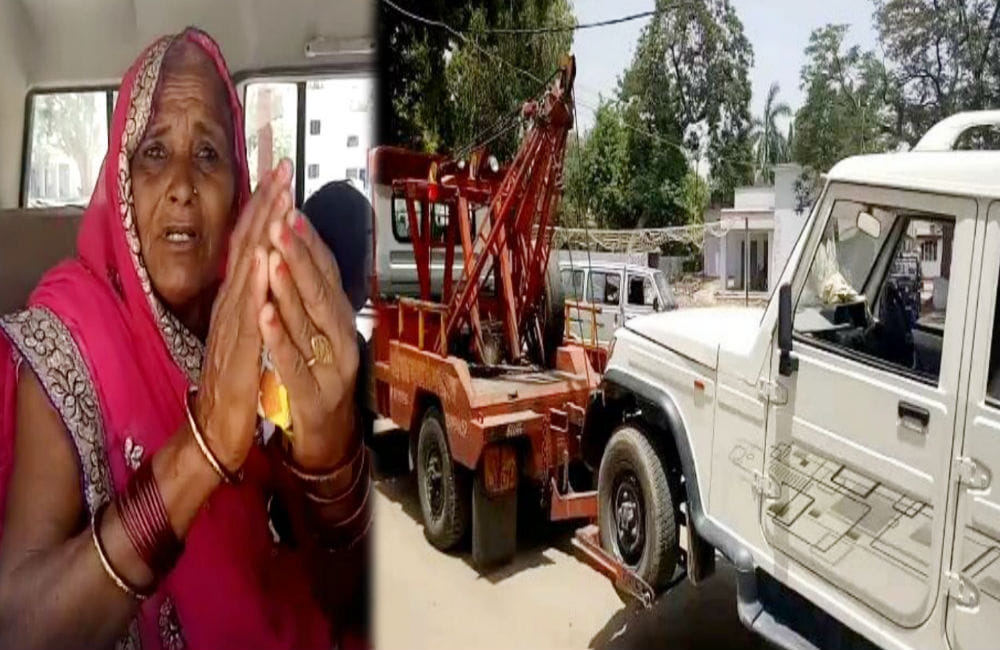 etah traffic police lift car with woman, child still inside