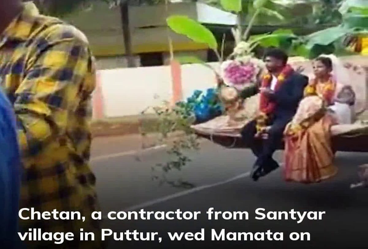 After wedding Groom take his wife home on his jcb machine at Karnataka