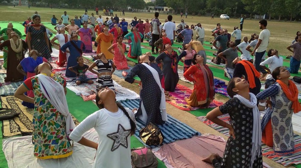 people gatherd for  yoga