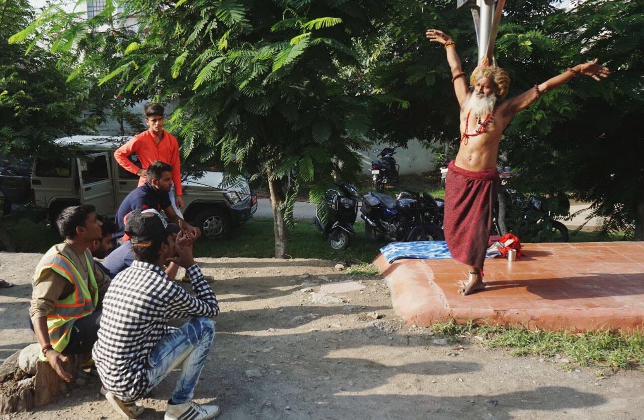international yoga day 2018 outside pm modi program babaji become center of attraction