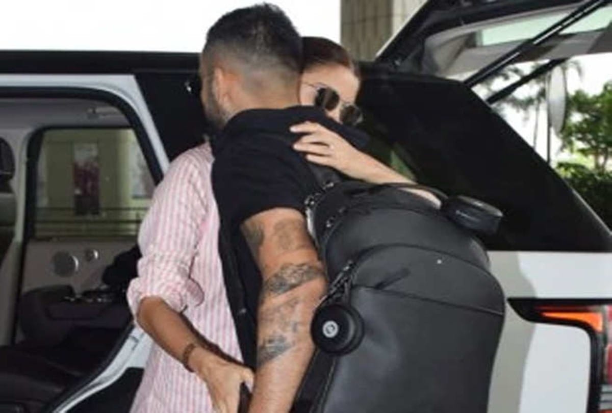Anushka Sharma hugs husband Virat Kohli and say good bye before england tour at airport
