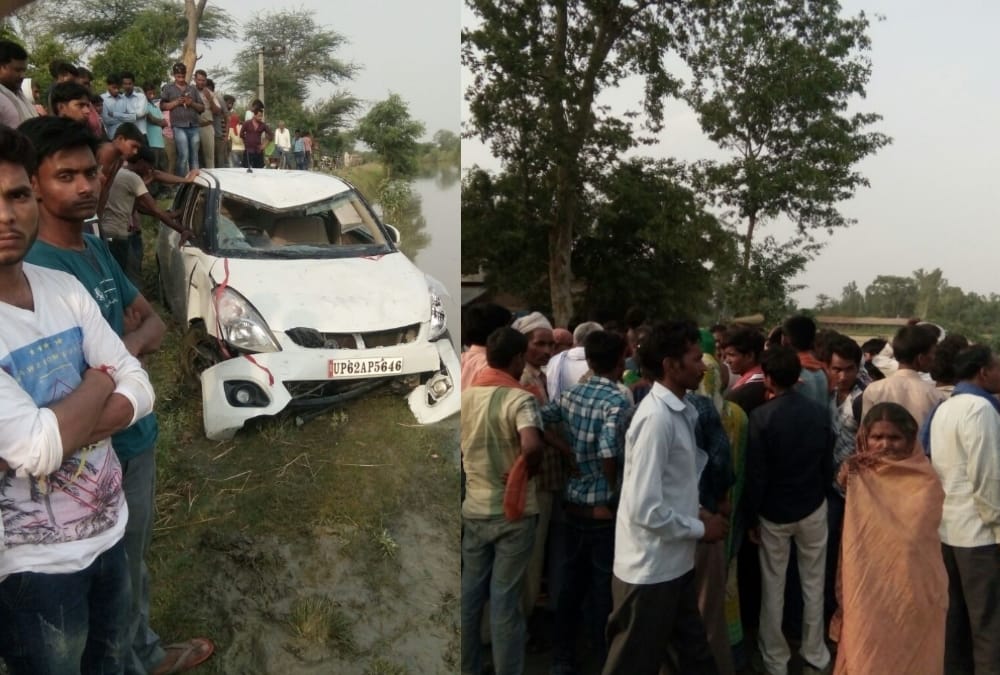 a car falls in a rivers in sultanpur four died.