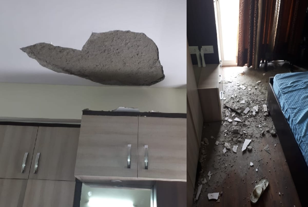 ceiling plaster falls in ajnara daffodil society girl narrowly escapes