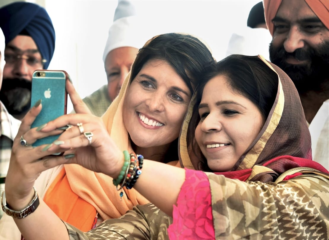 US ambassador to the UN nikki haley visits Gurudwara Sis Ganj Sahib in Delhi