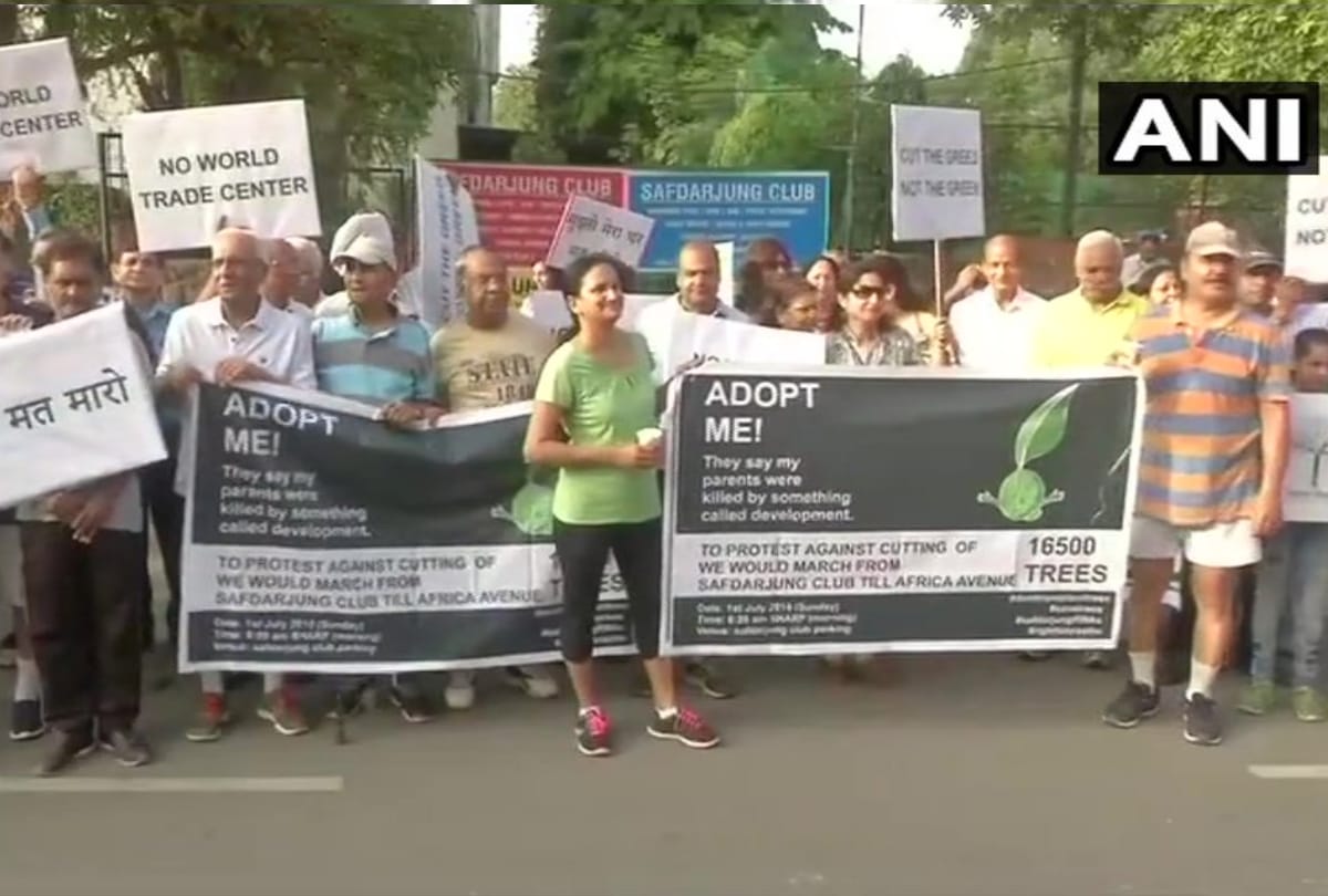 Residents of Delhi Safdarjung area hold protest march against felling of trees