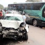 one died and three injured in a car volvo bus collision at mandi 