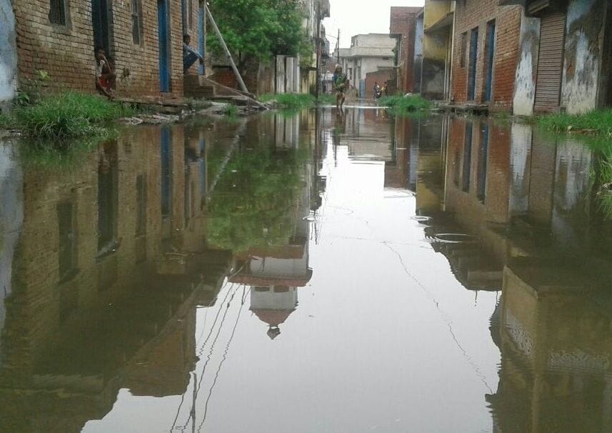 No water drainage, road made lake