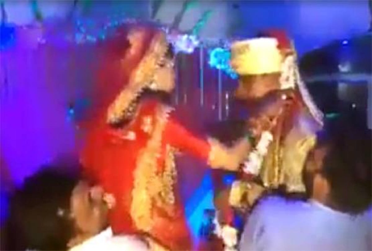 Bride slap her jija on wedding stage during jaimala video being viral on internet  