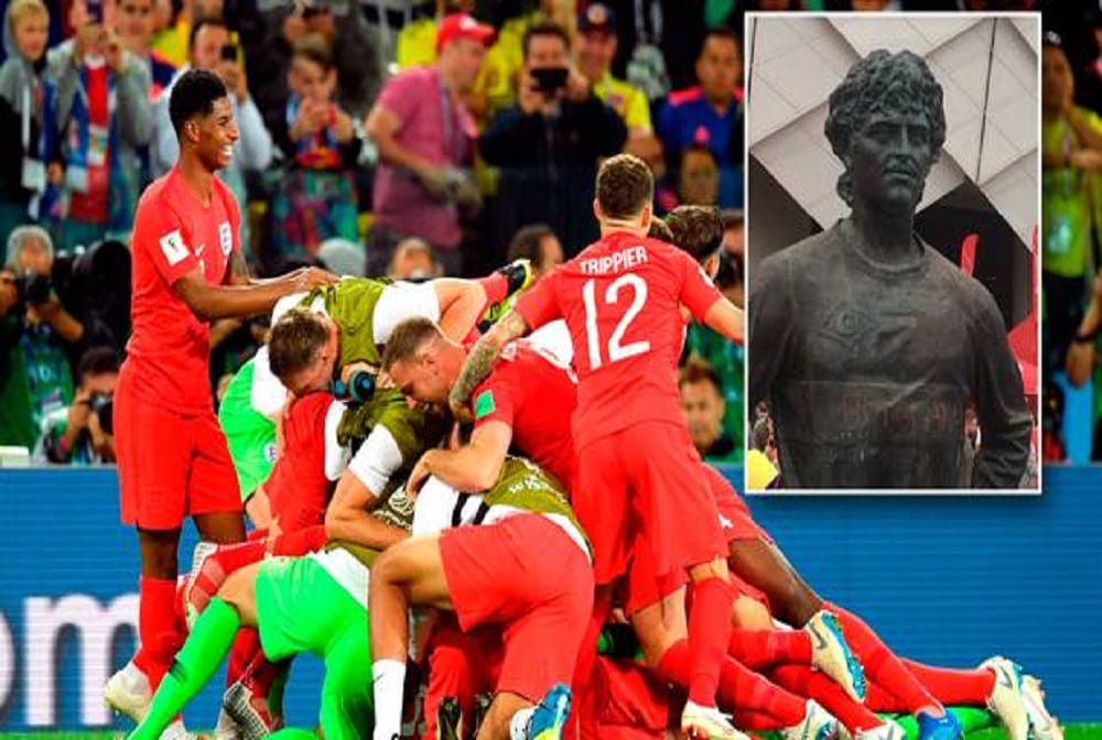Fan arrested after statue outside Moscow stadium was vandalised during EngvCol match fifa WC 2018