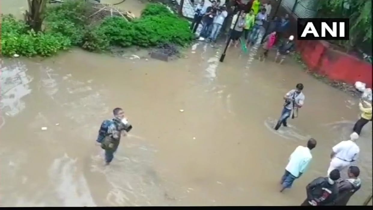 Water-logging inside Nagpur Vidhan Sabha compound following heavy rain in the city Maharashtra