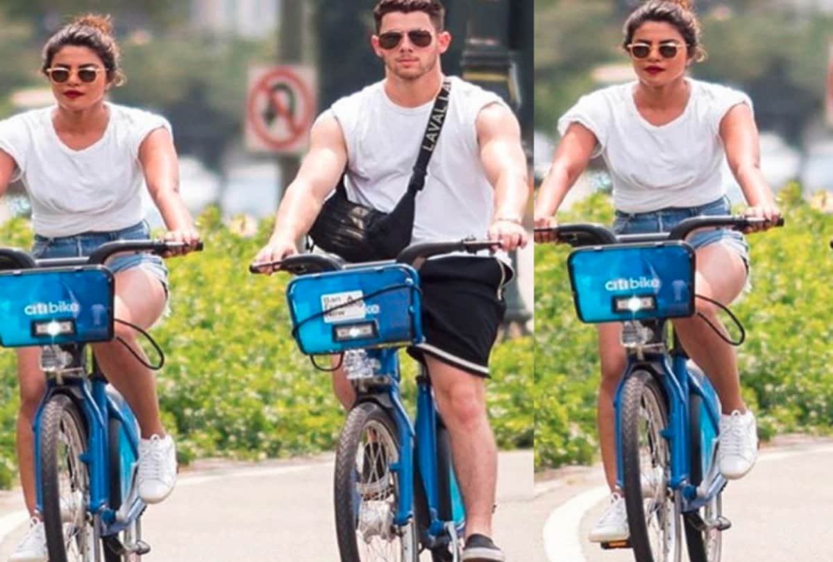 Priyanka Chopra cycling on the streets of New York with Nick Jonas 