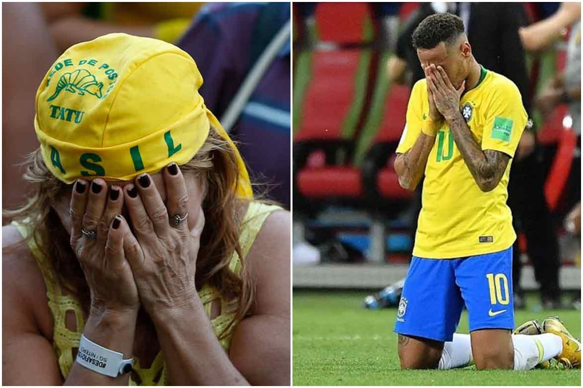 brazil fans crying after loss against belgium in fifa world cup 2018
