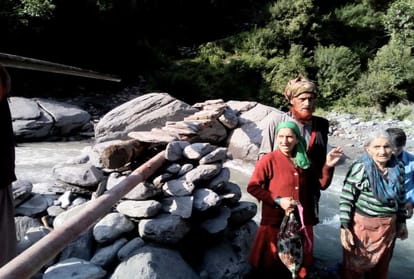 wood bridge swept away in flash flood in tissa chamba himachal