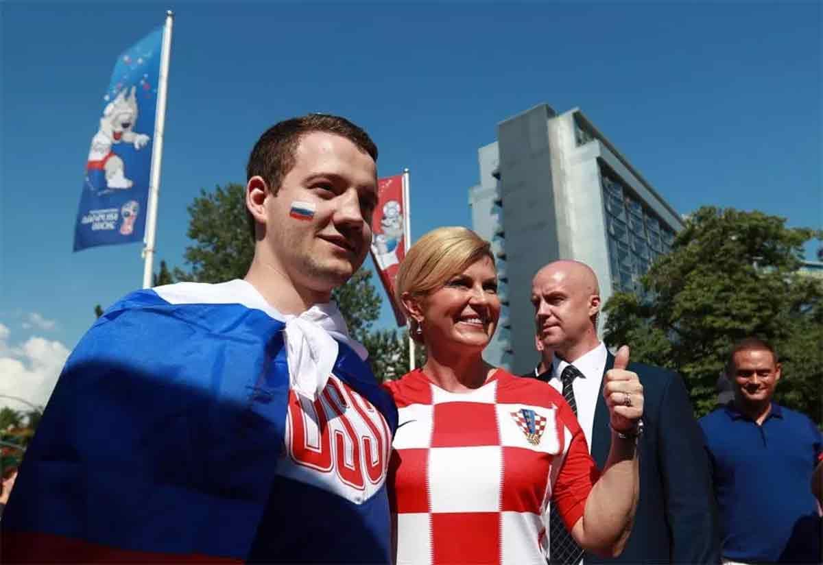 croatian president kolinda Grabar-Kitarovic enjoys match like a fan