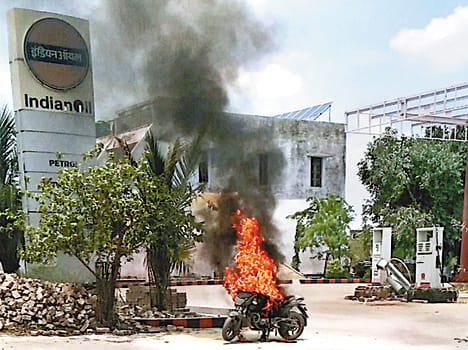Fire in petrol bikes