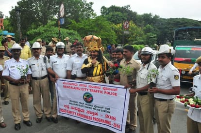the God of death Yamraj on Bengaluru roads to teach bike riders way helmet is important 