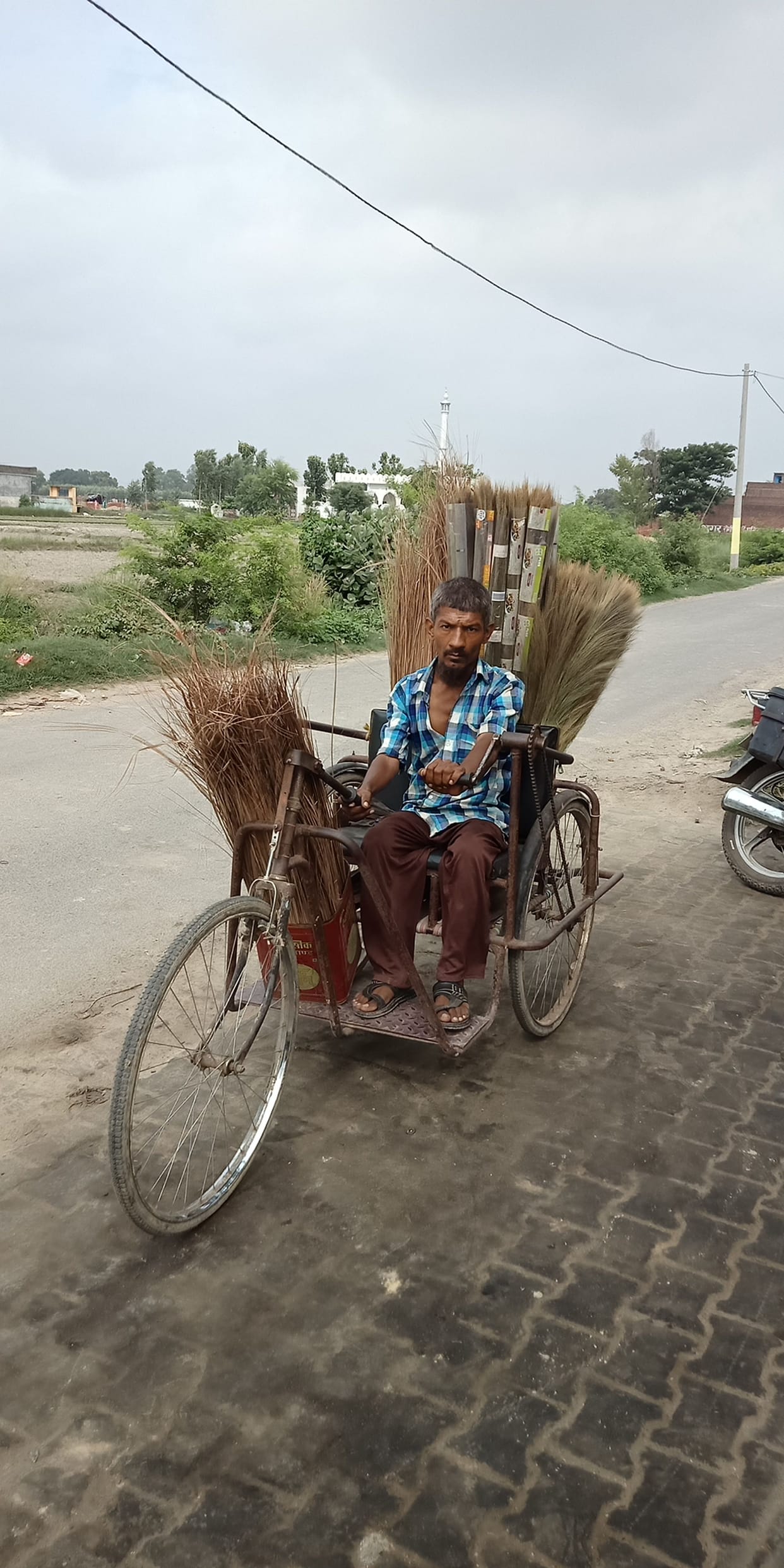 handicapped son and old  father's pension braked
