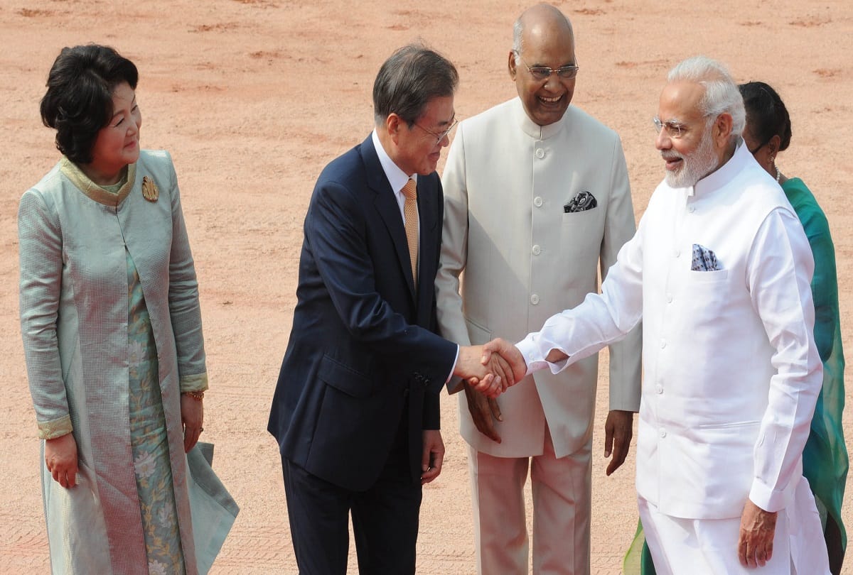 PM MODI Welcome to Korean president Moon Jae-in and First lady at rashtrapati bhavan