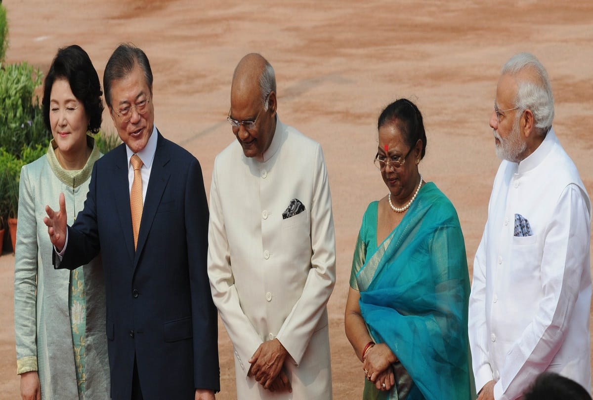 PM MODI Welcome to Korean president Moon Jae-in and First lady at rashtrapati bhavan