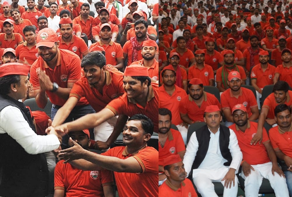 akhilesh yadav addresses SP activists in lucknow.