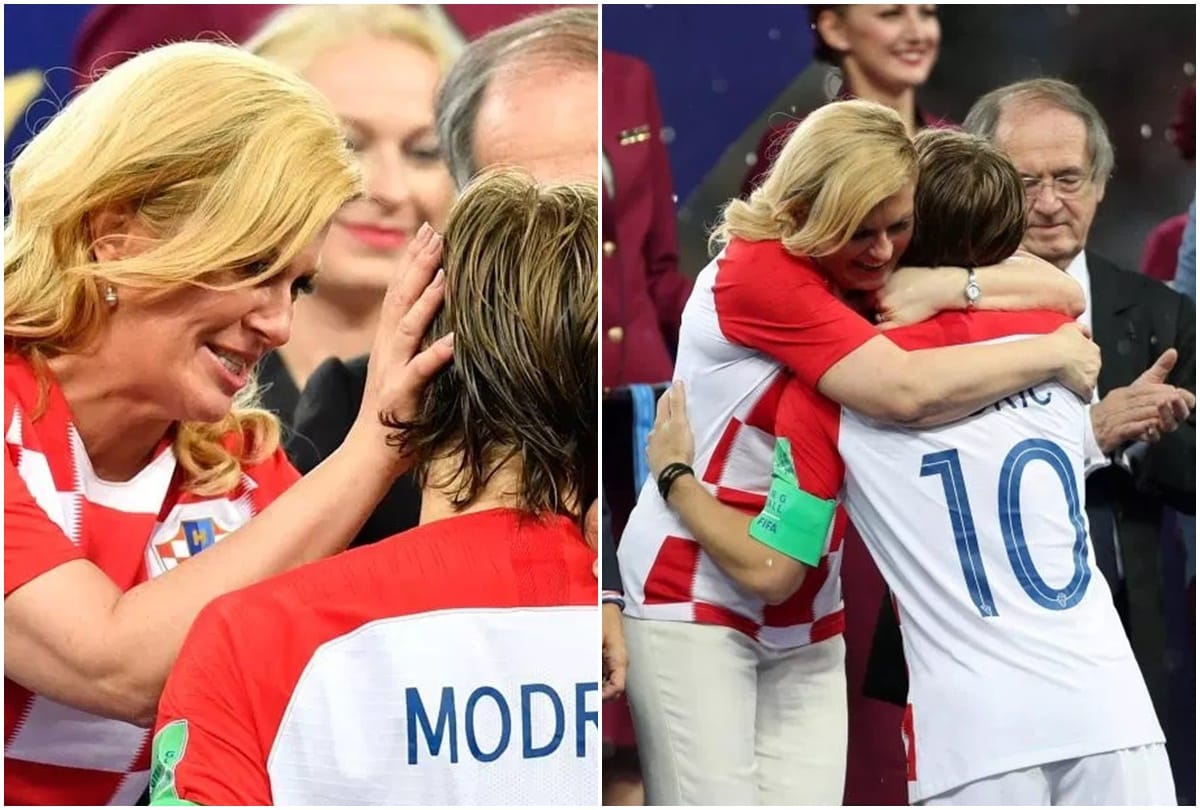This is how Croatia president Kolinda Grabar KitarovićLuka cheers golden ball winner luka Modric 
