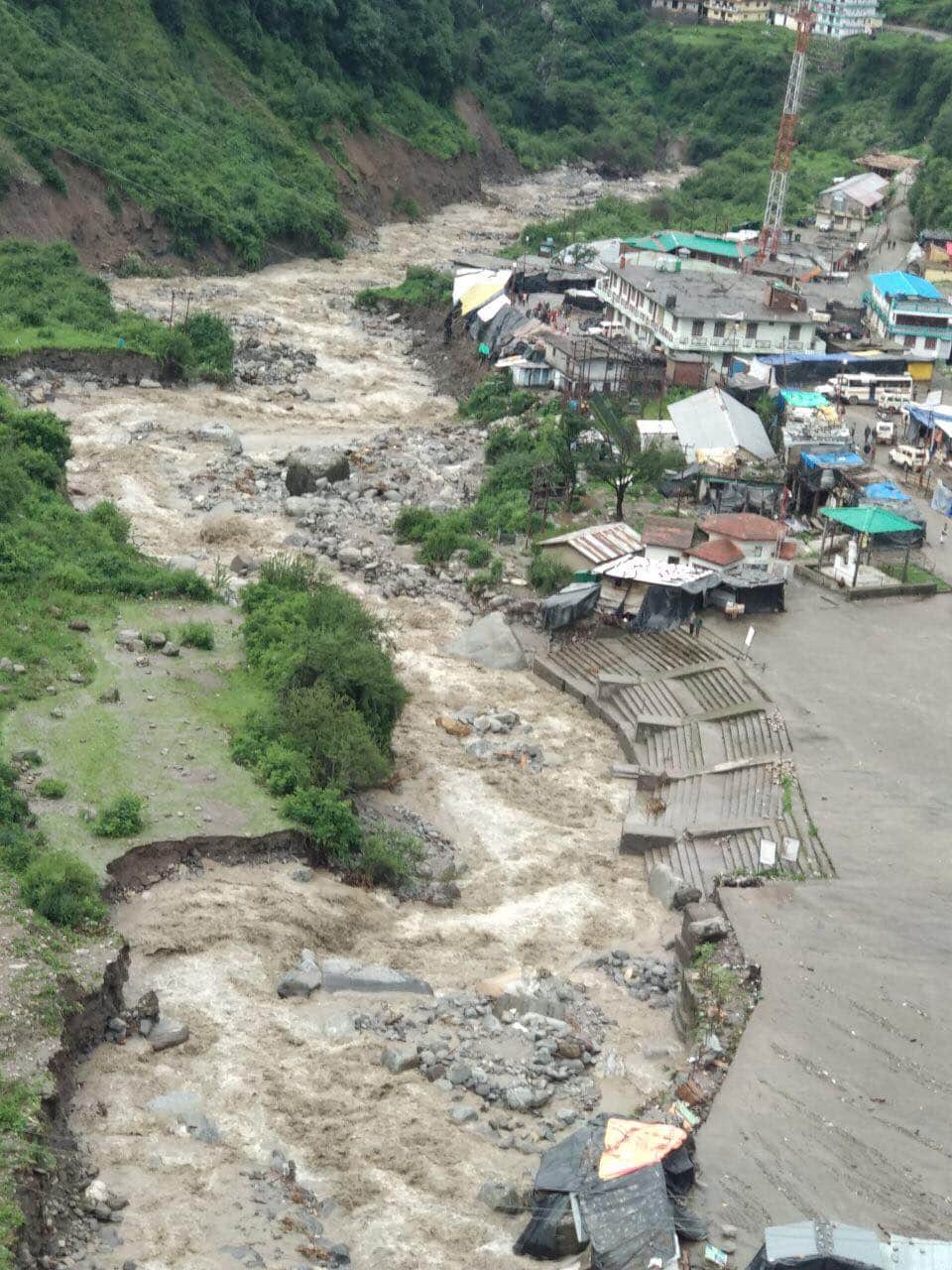 buildings flows in river yamuna at yamunotri dham