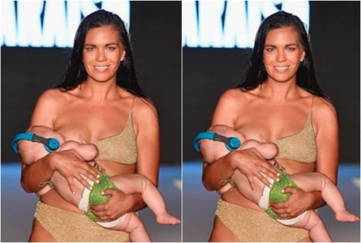 Model Mara Martin breastfeeding ramp walk video viral 