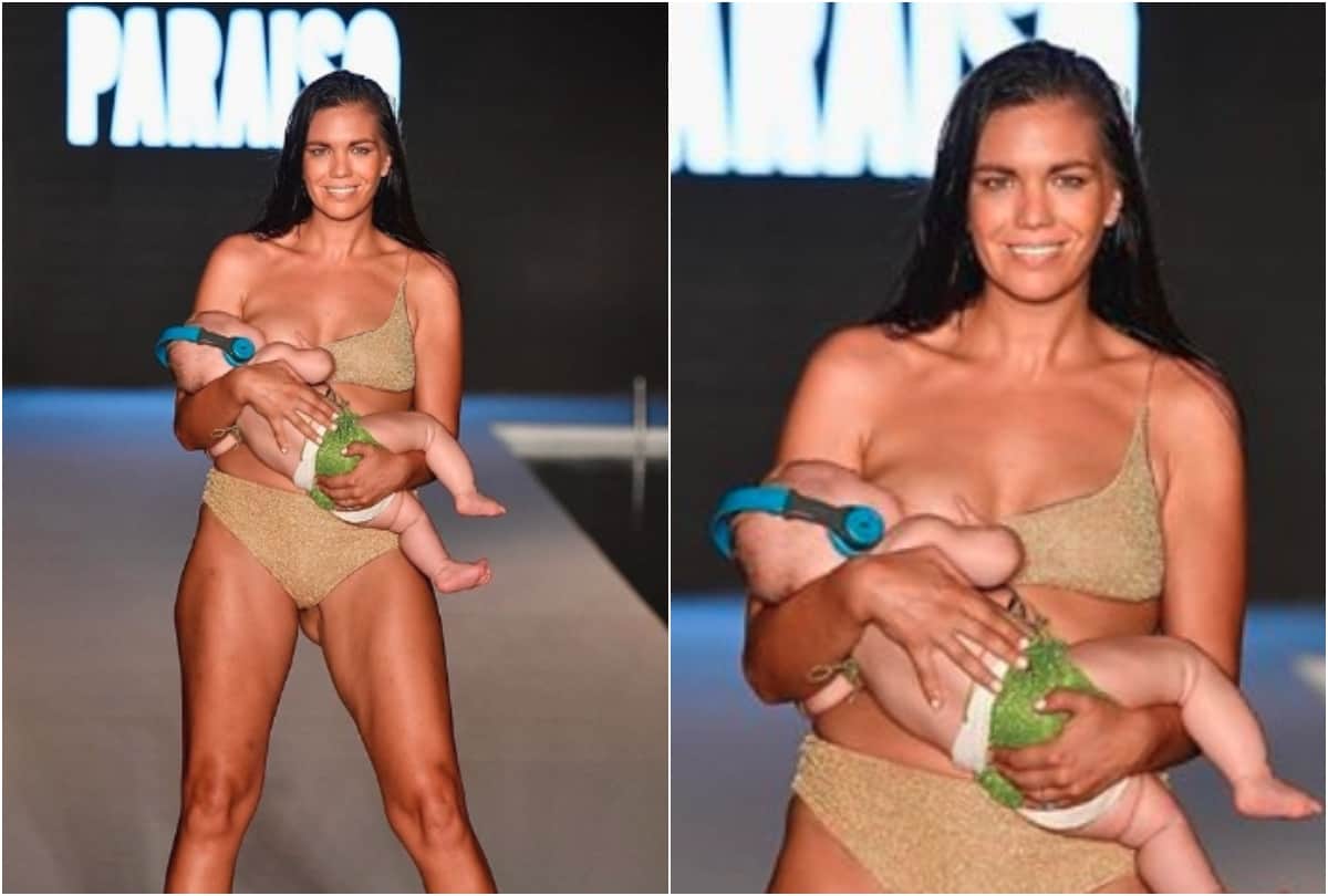 Model Mara Martin breastfeeding ramp walk video viral 
