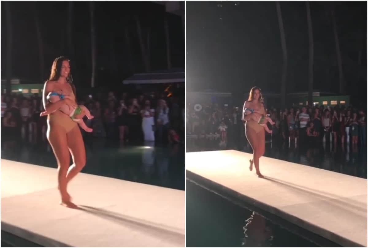 Model Mara Martin breastfeeding ramp walk video viral 