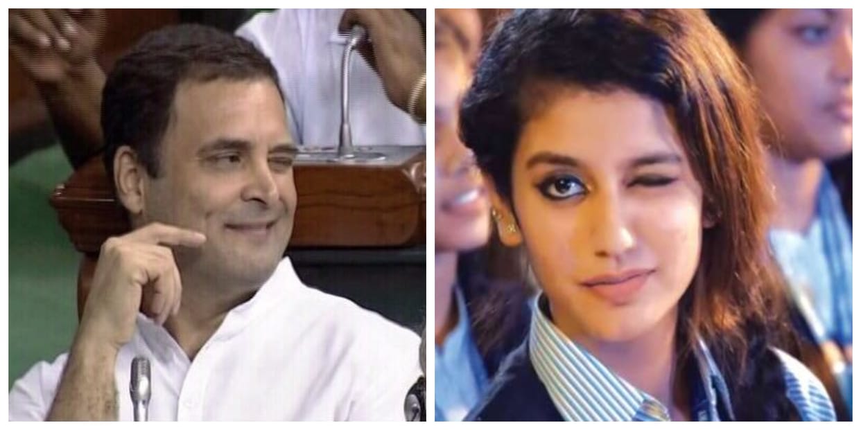 Rahul gandhi and priya prakash varrier troll on social media after blink eyes in parliament