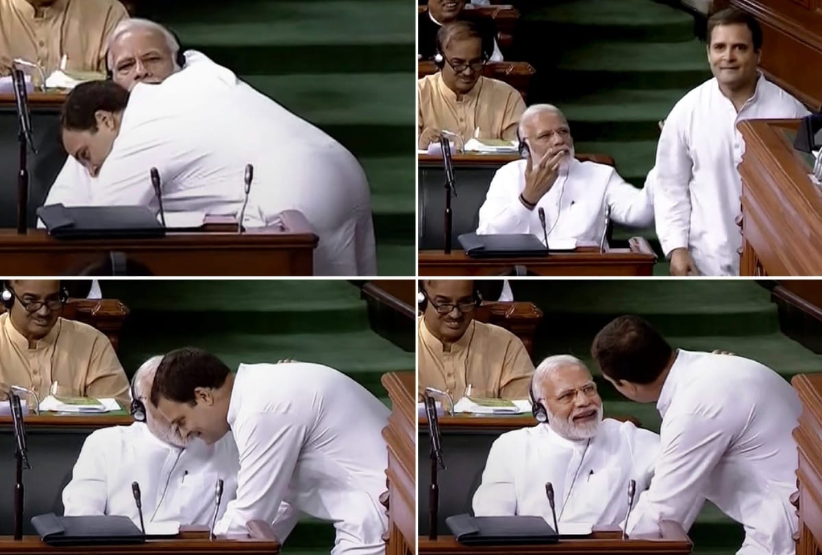 Rahul gandhi hugs Prime Minister Narendra Modi on the advice of Tantrik
