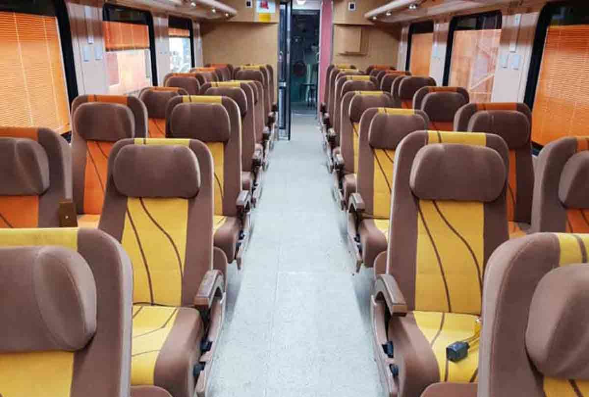 the new tejas express automatic windows and tv screen like flights with saffron colour
