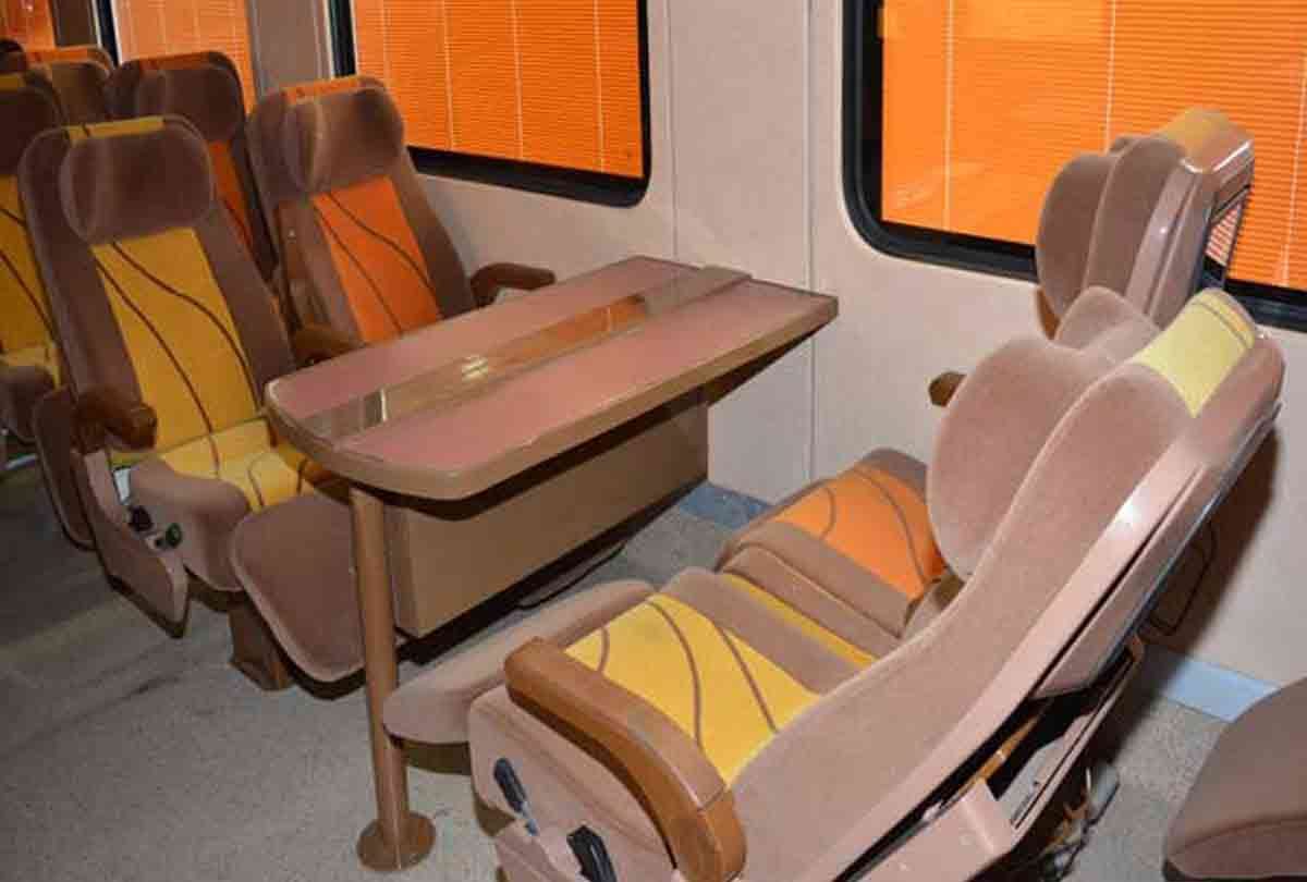 the new tejas express automatic windows and tv screen like flights with saffron colour