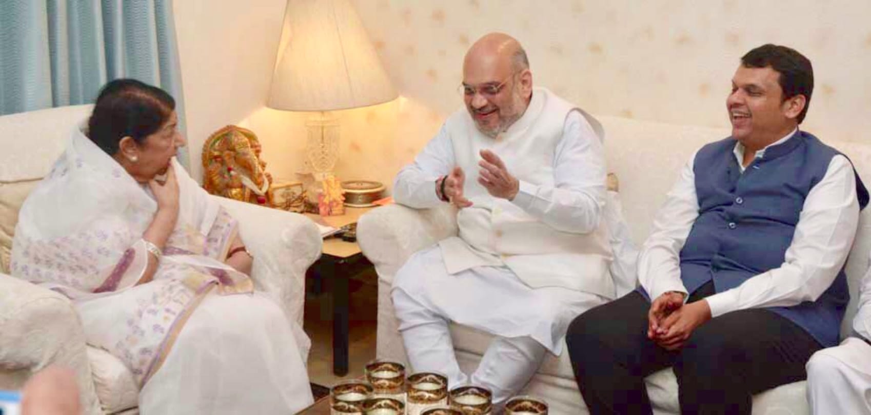 As part of Sampark campaign Amit Shah meets Lata Mangeshkar in Mumbai