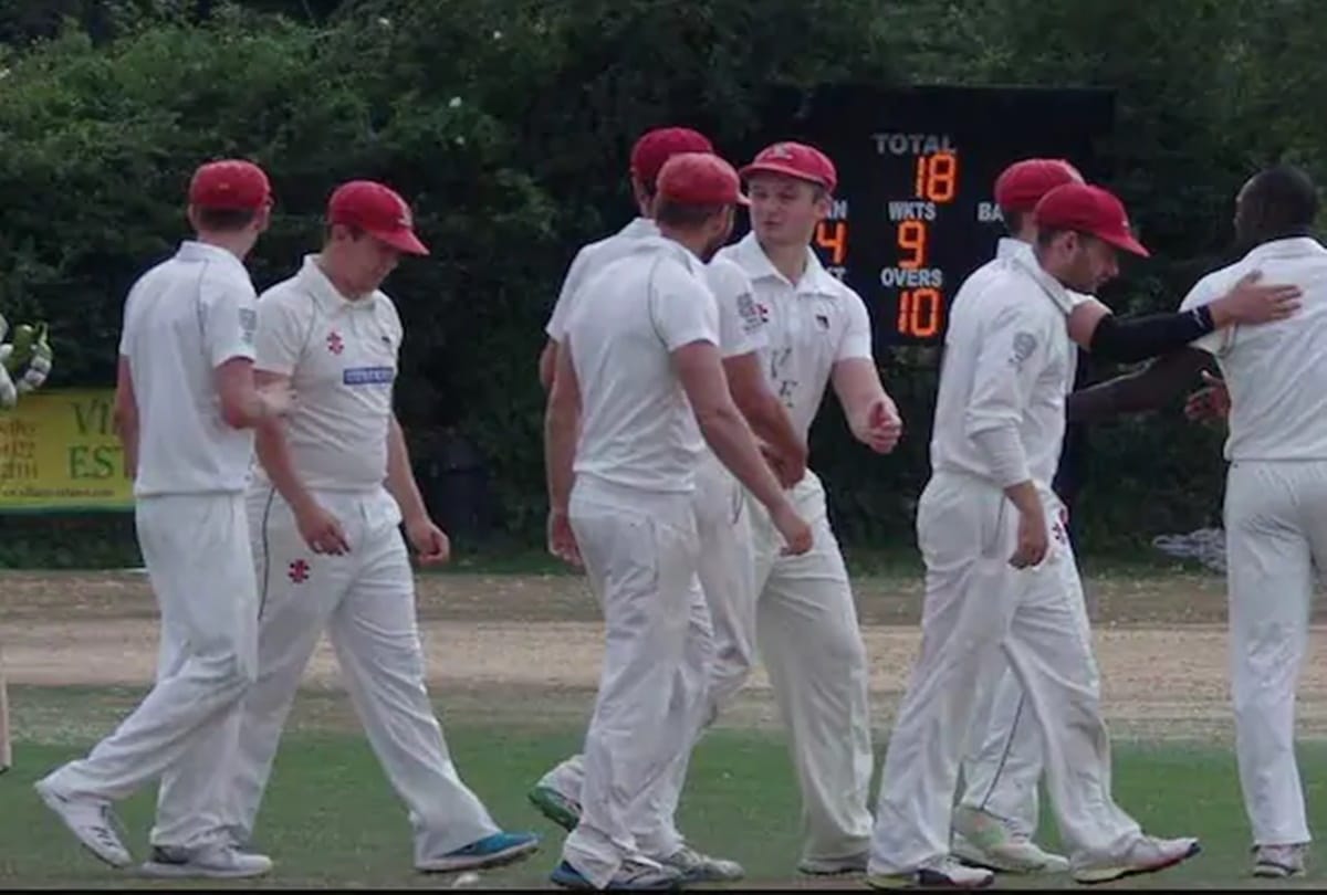English cricket club all out for 18, run chase completed in 12 minutes