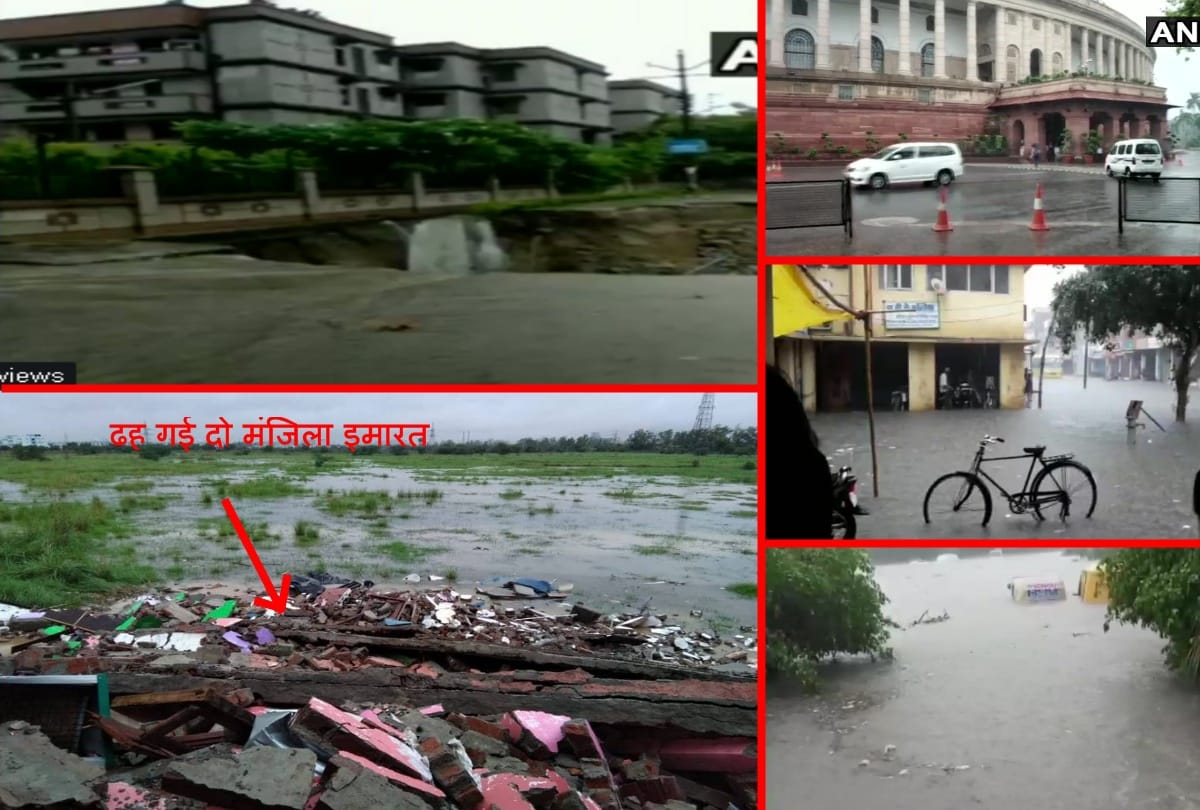 rain in delhi ncr water logging traffic jam, 2 storey building collapsed in delhi ncr