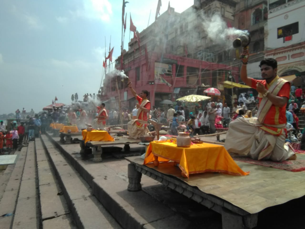 Lunar eclipse break tradition in varanasi ganga arti in afternoon